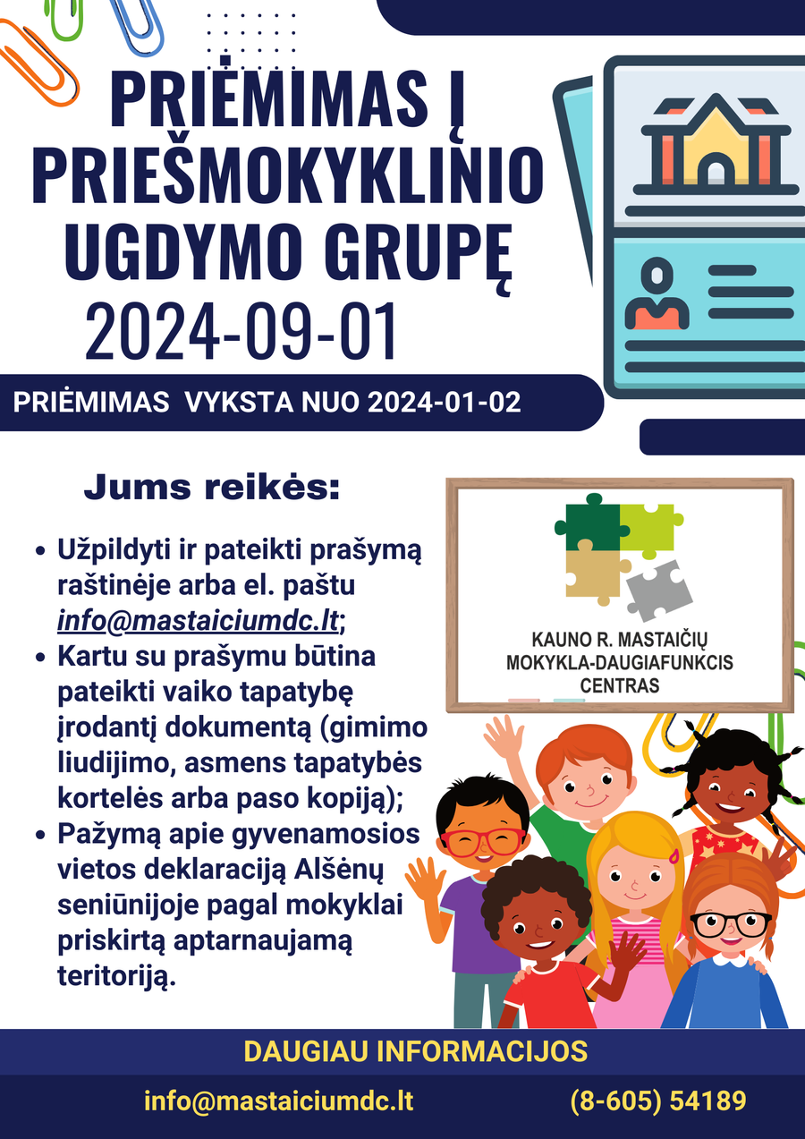 Priėmimas į priešmokyklinio ugdymo grupę
